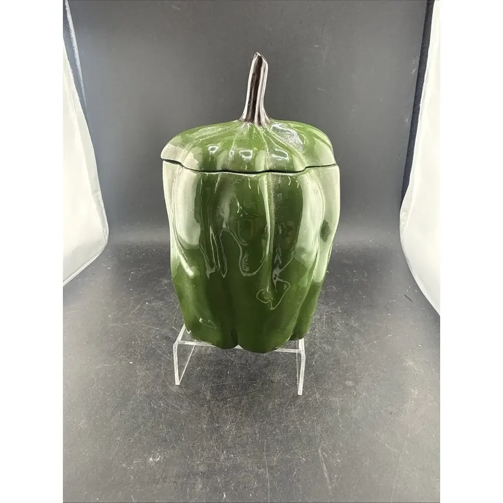 VTG Kitschy Ceramic Mr Green Pepper Face Storage Jar Canister Hobbyist 1988